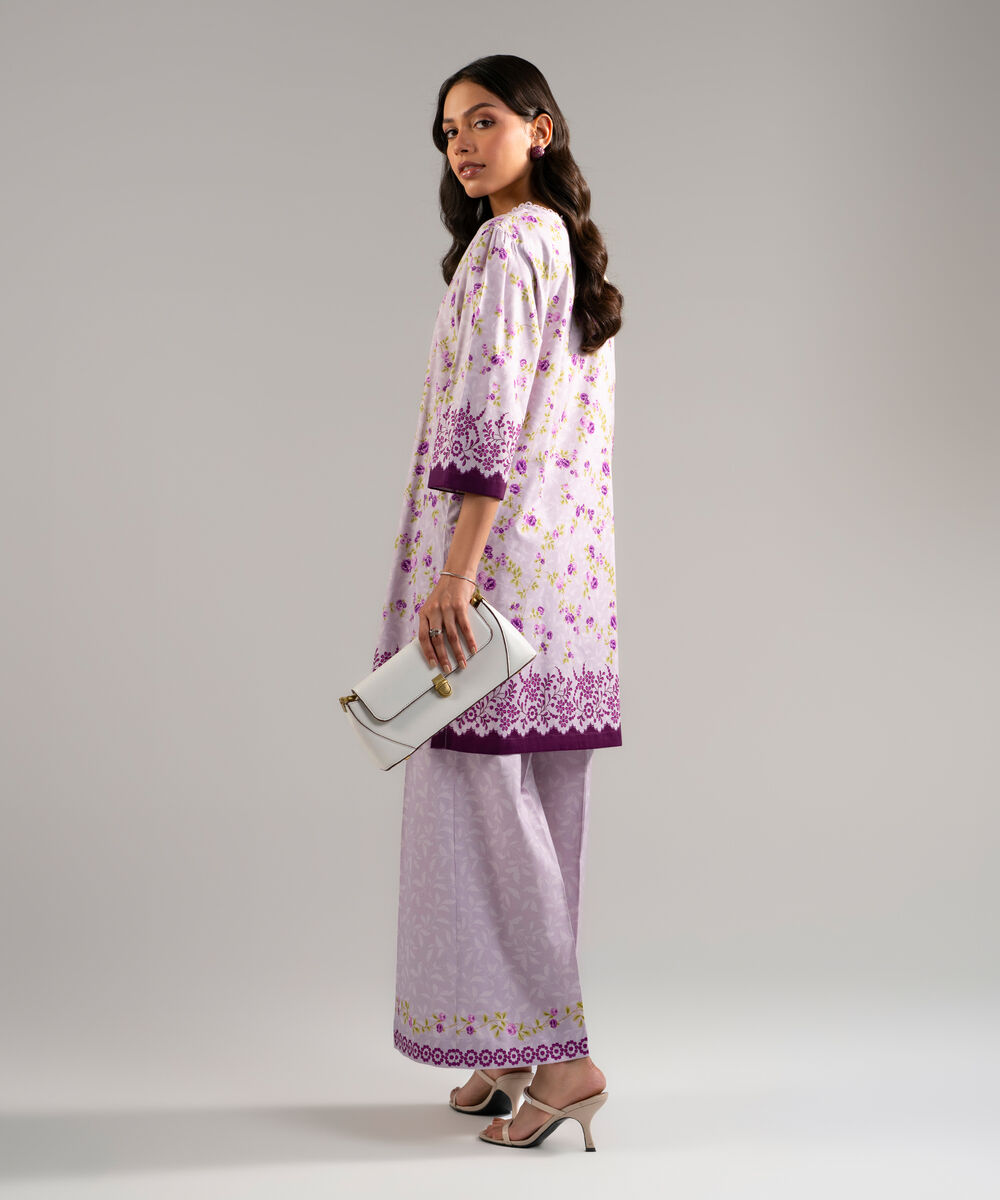 Women's RTW Cotton Viscose Printed Purple Straight Shirt