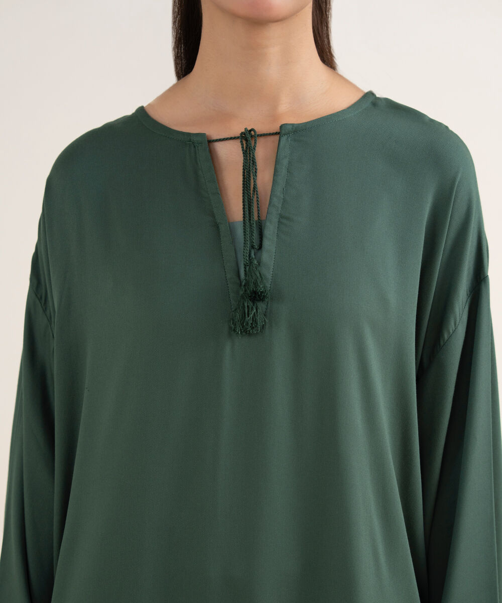 Women's RTW Bedford Solid Green Drop Shoulder Shirt