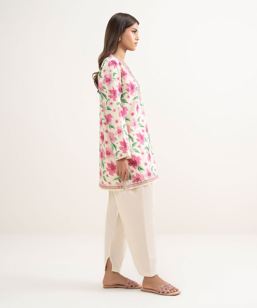 Women's RTW Cambric Embroidered Pale Yellow Straight Shirt