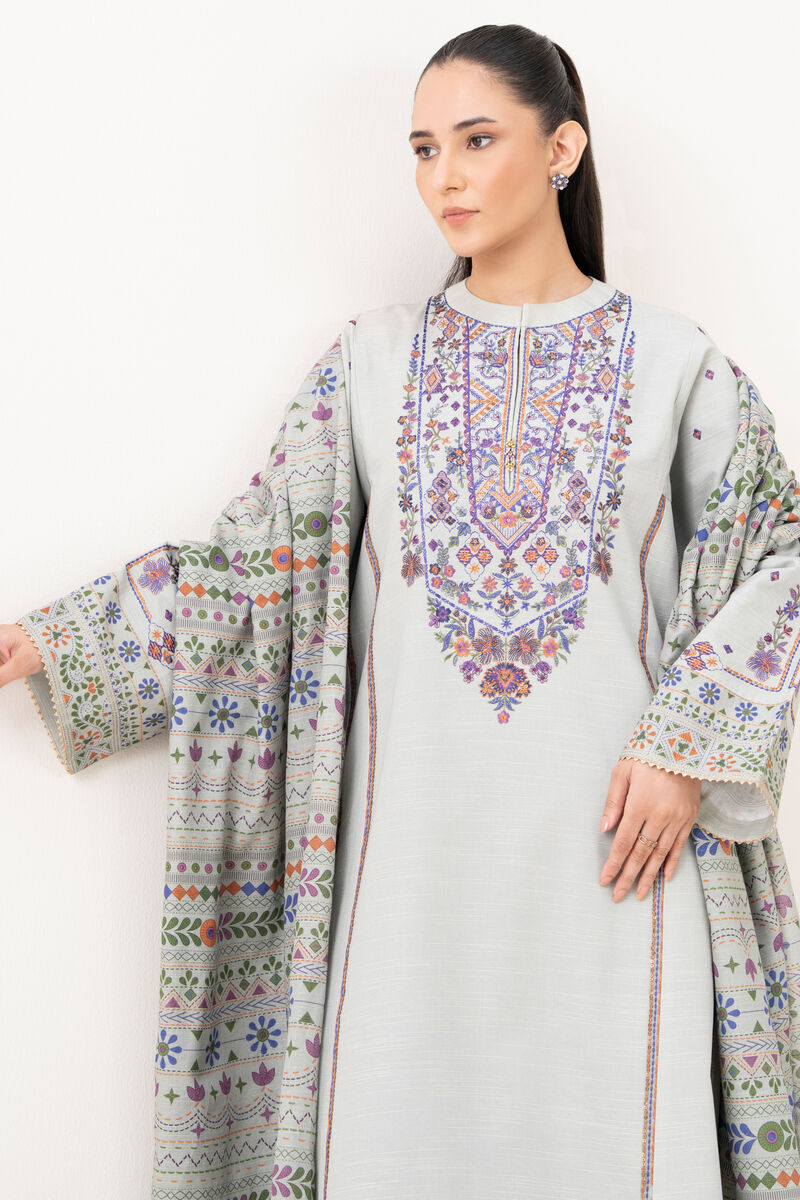 3 Piece - Embroidered Light Khaddar Suit