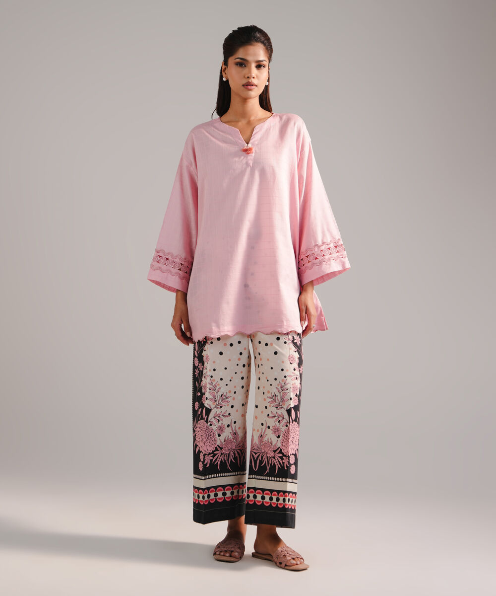 Women's RTW Dobby Embroidered Pink 2 Piece Suit