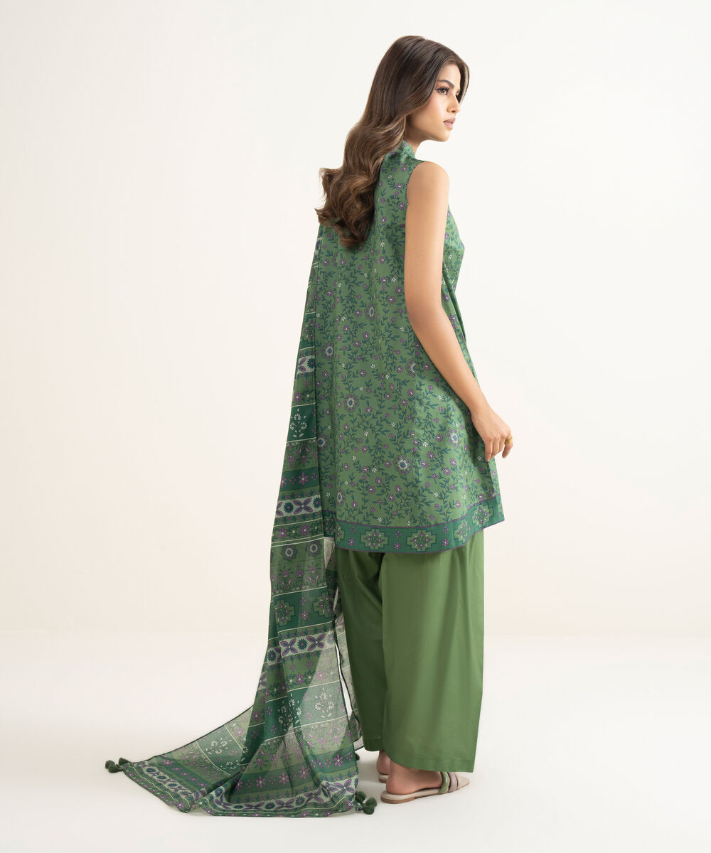 Women's Unstitched Lawn Printed Green 3 Piece Suit