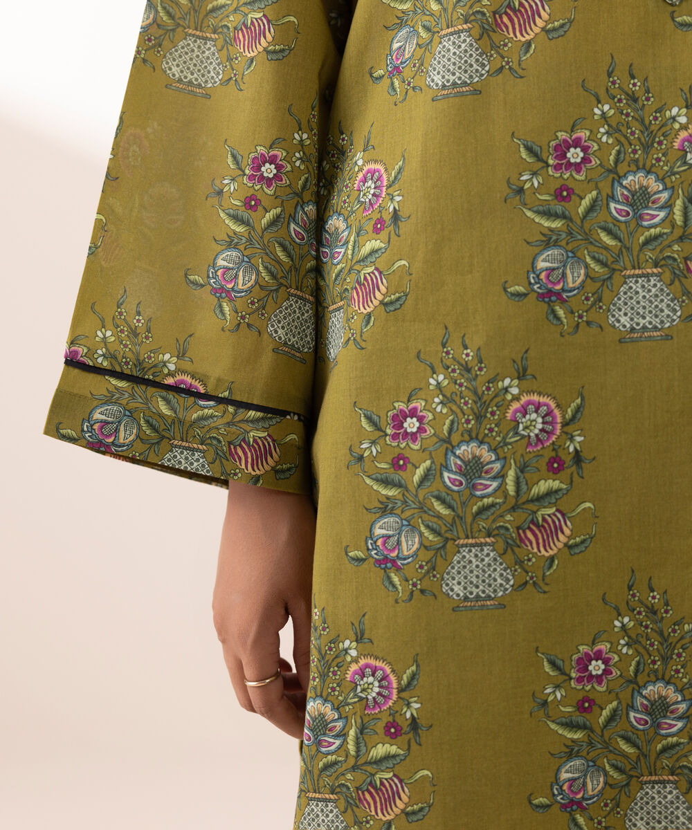 Women's RTW Lawn Green Printed A-Line Shirt