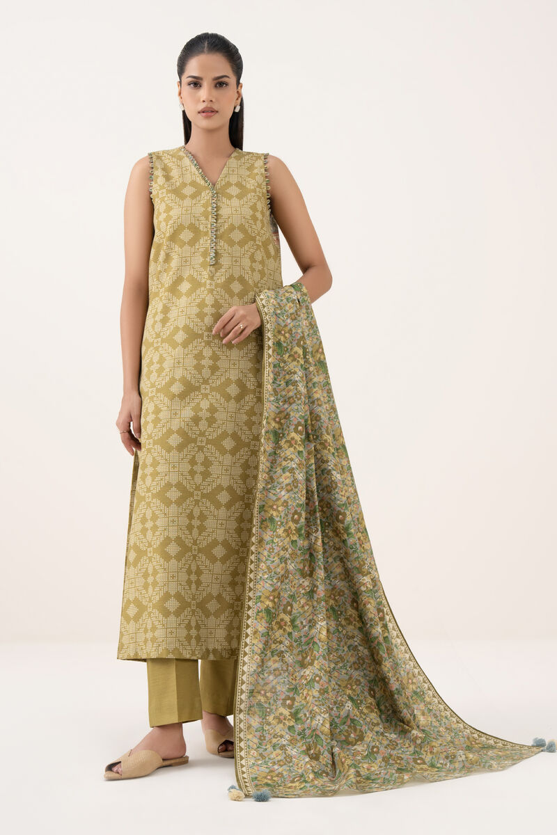 3 Piece - Printed Light Khaddar  Suit