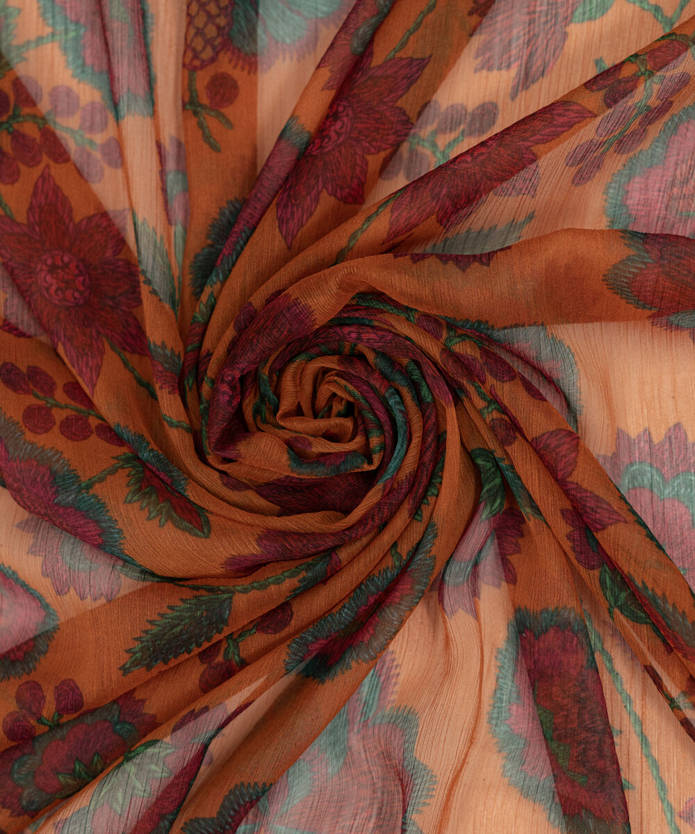 Printed Blended Chiffon Orange Dupatta