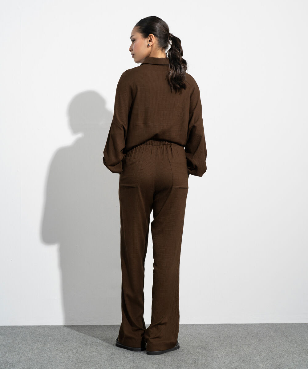 Women's Western Brown Pull-On Textured Trousers