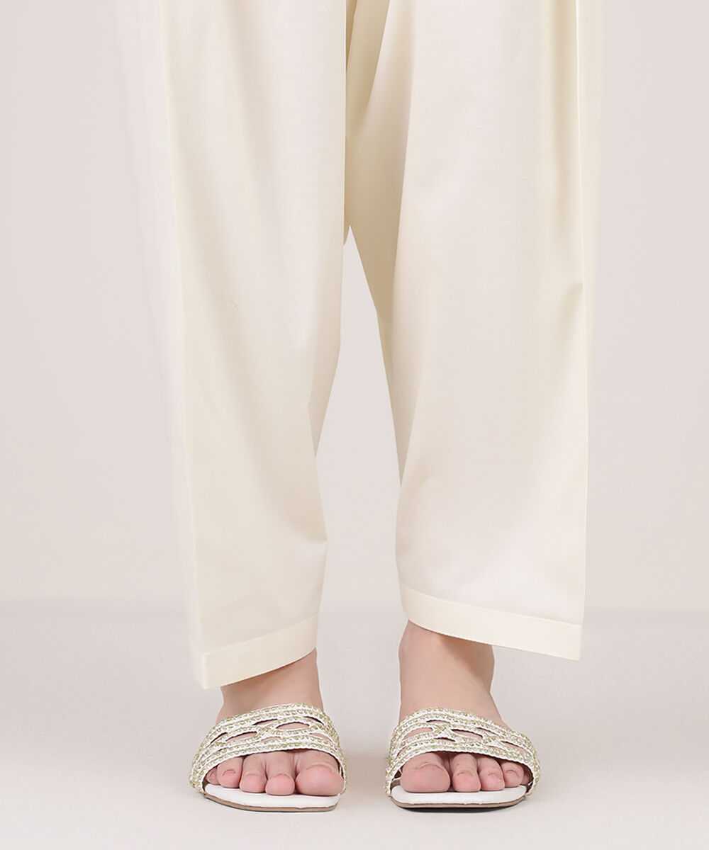 Women's RTW Cambric Beige Solid Shalwar