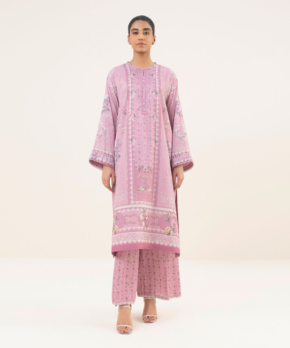 Women's RTW Blended Grip Pink Printed A-Line 2 Piece Suit