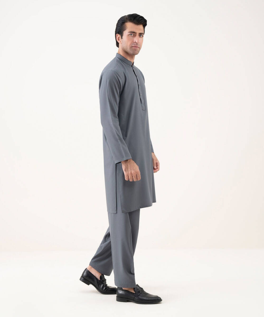 Men's 100% Cotton Embroidered Grey Kameez Shalwar