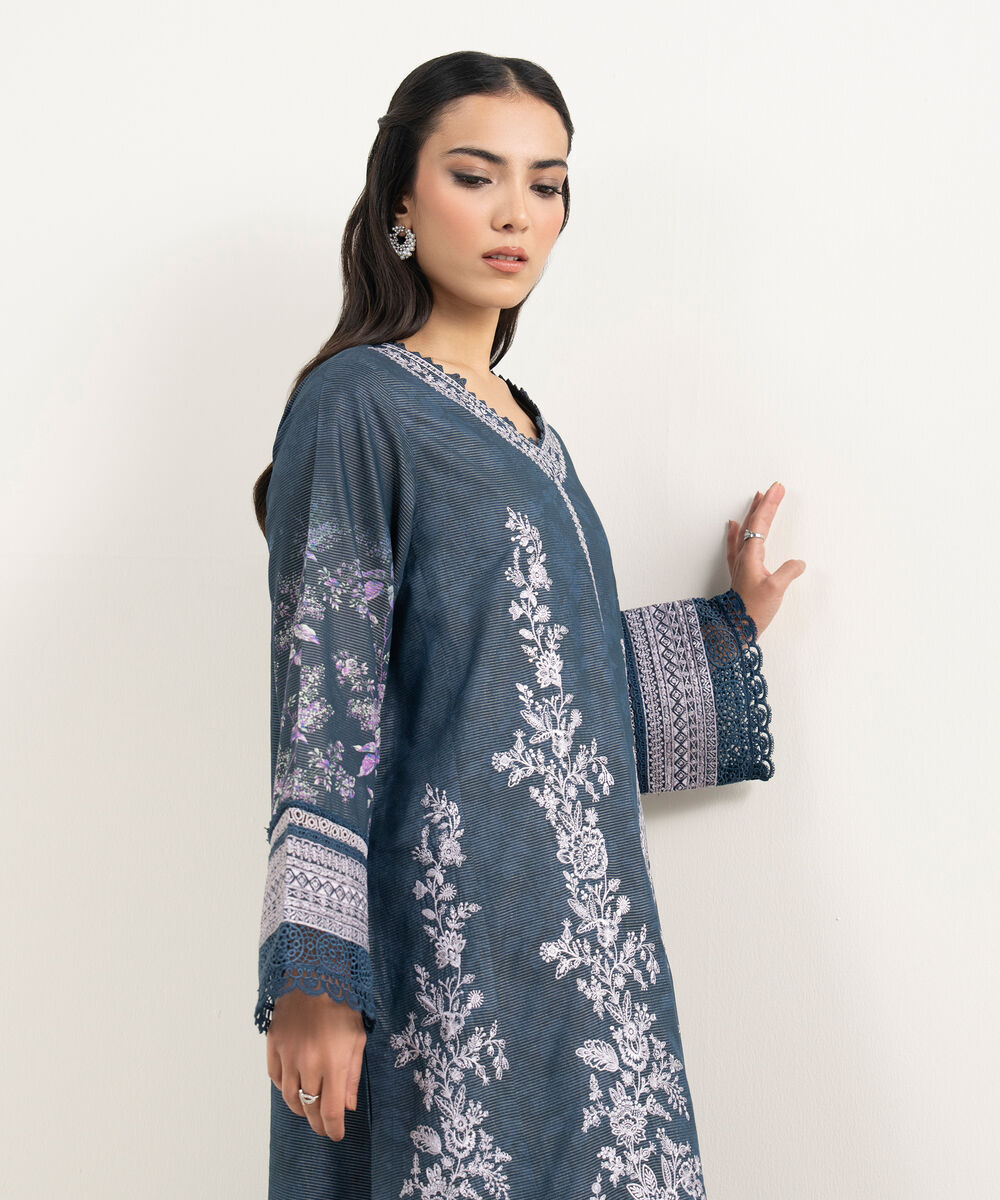 Women's RTW Zari Lawn Embroidered Dark Blue 2 Piece Suit