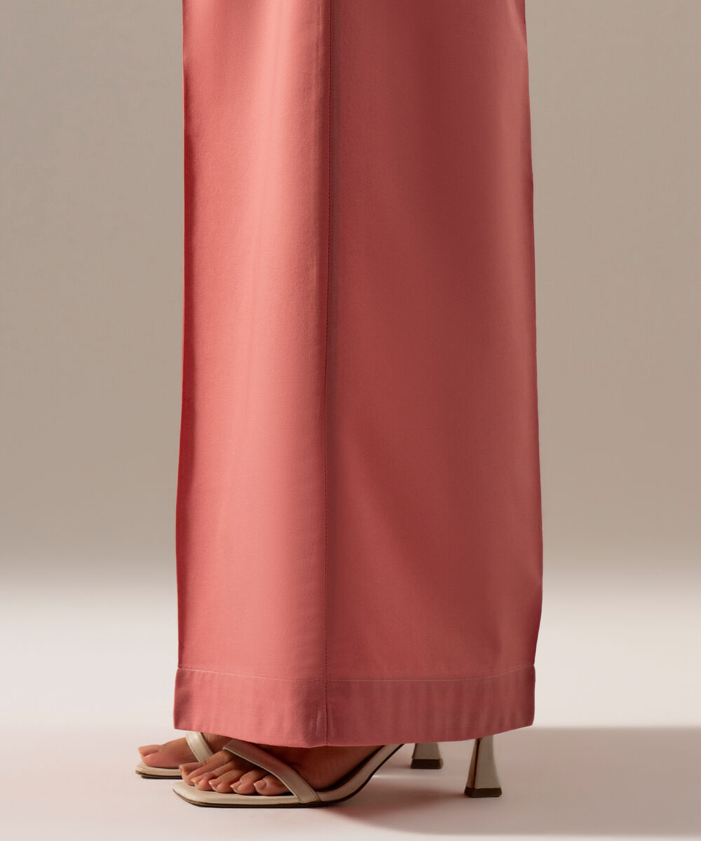 Women's RTW Cambric Solid Muted Pink Flared Pants