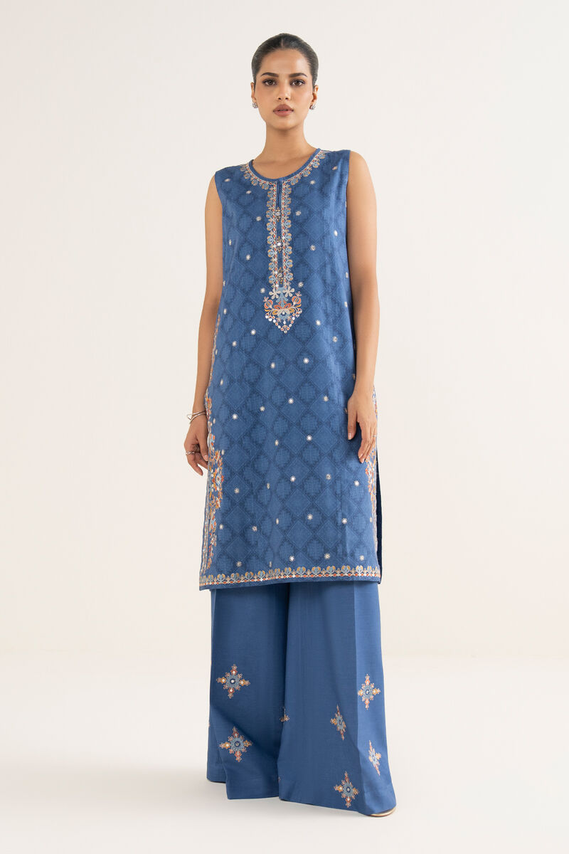 2 Piece - Embroidered Linen Suit