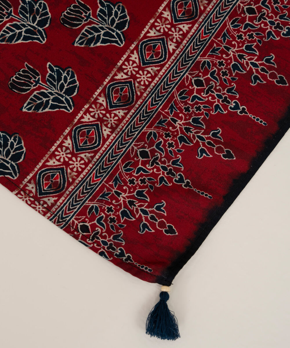 Printed Linen Maroon Dupatta