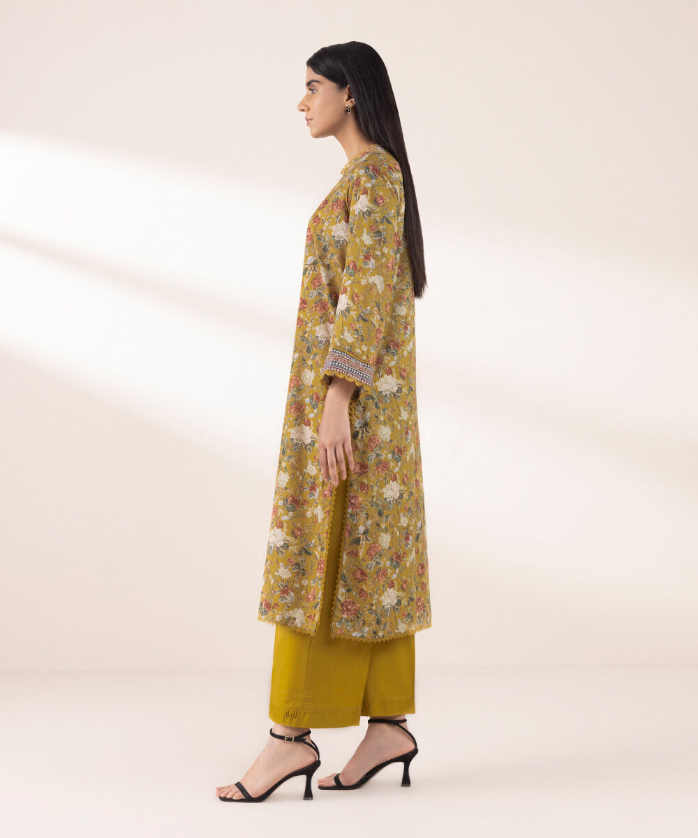 Women's RTW Lawn Yellow Printed A-Line Shirt