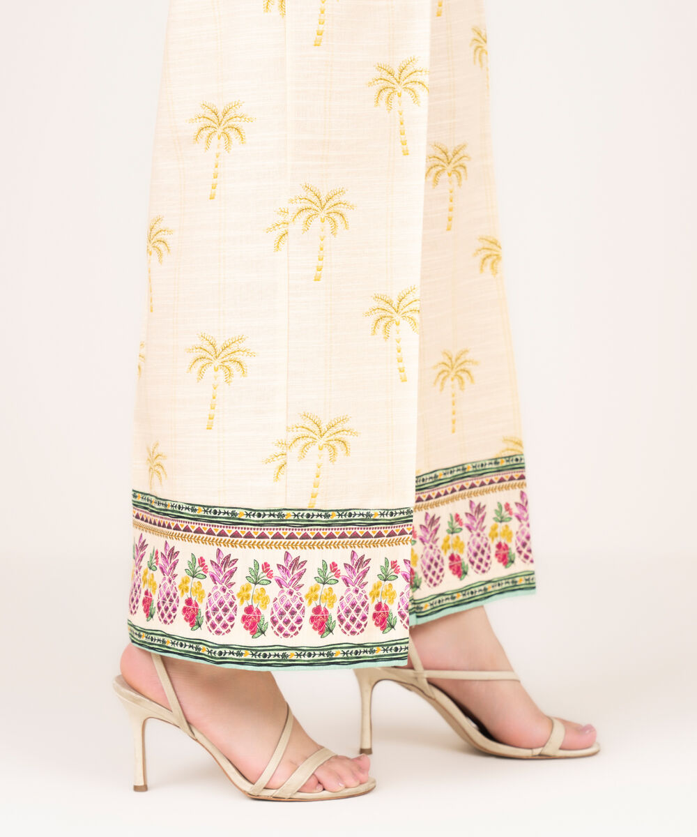 Women's RTW Khaddar Printed Pale Yellow Culottes