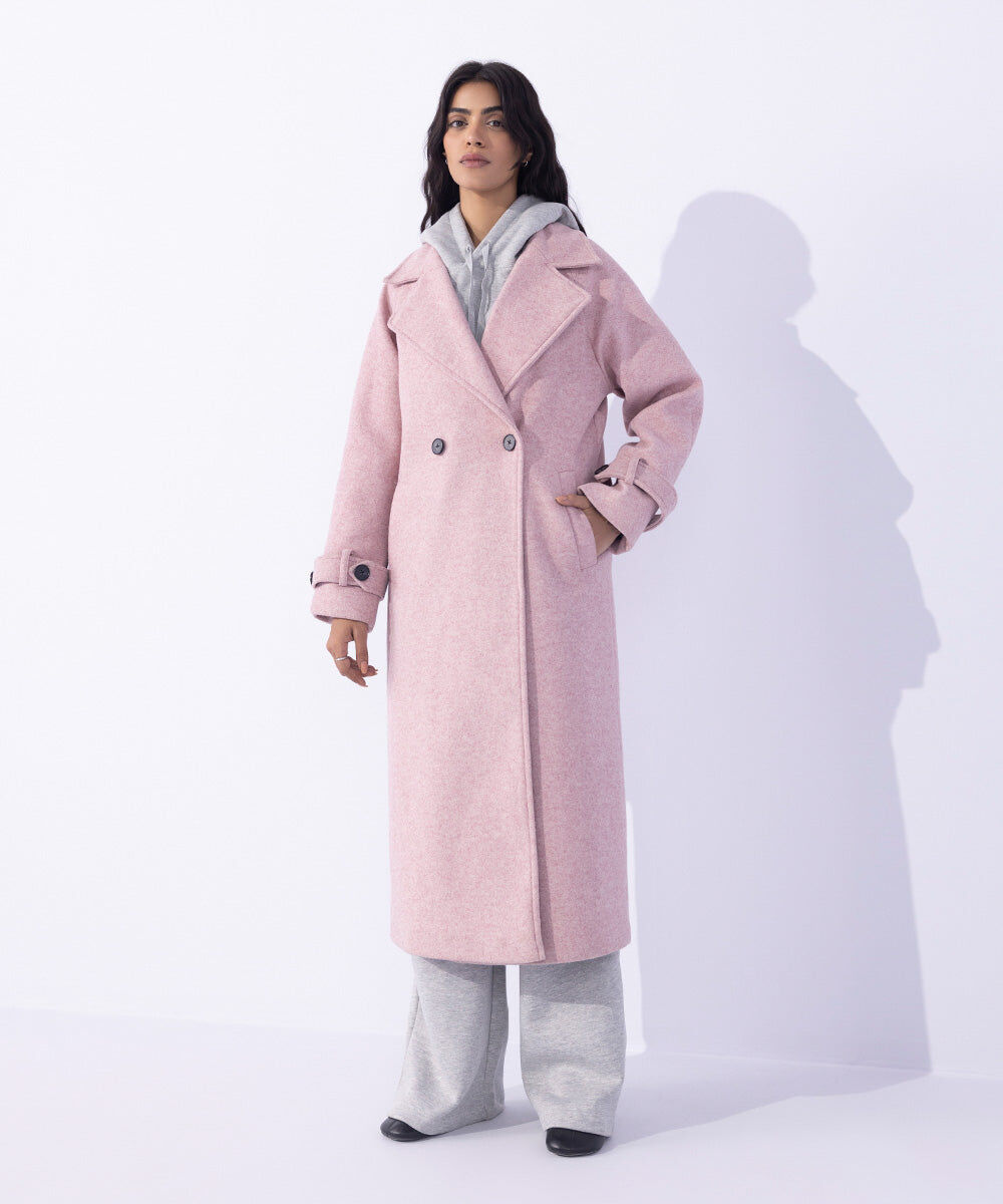 Woman - Pink Double Breasted Long Coat