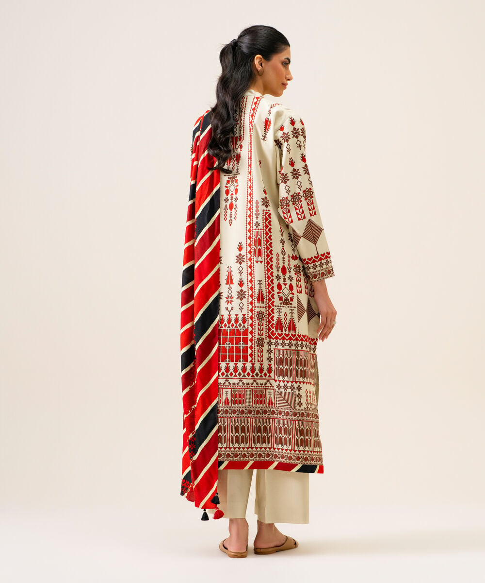 Women's Unstitched Viscose Linen Printed Multi 3 Piece Suit