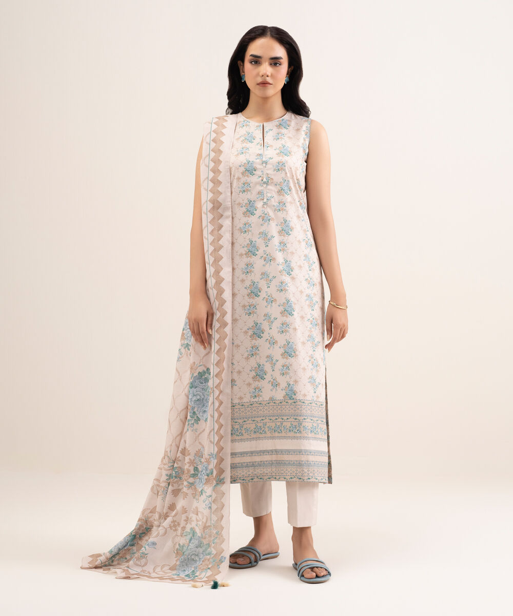 Women's Unstitched Lawn Printed Pink 3 Piece Suit