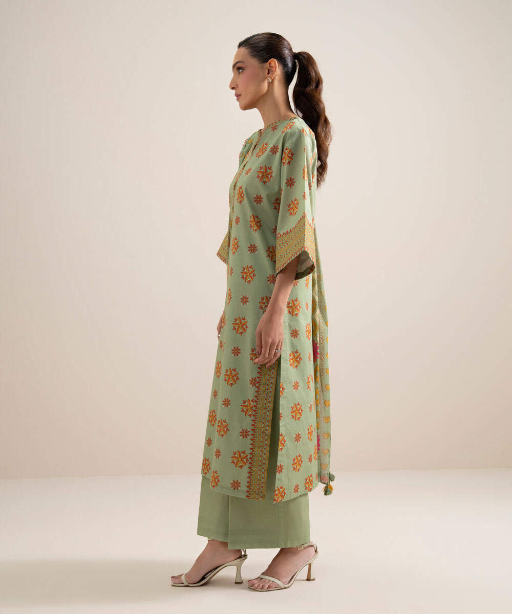 Women's Unstitched Lawn Printed Sage Green 3 Piece Suit