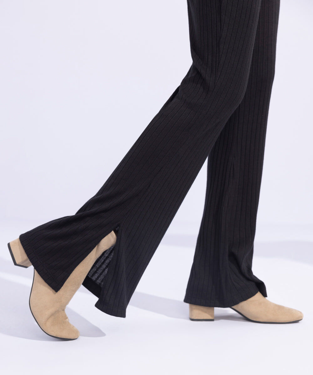 Woman - Black Ribbed Flared Trousers