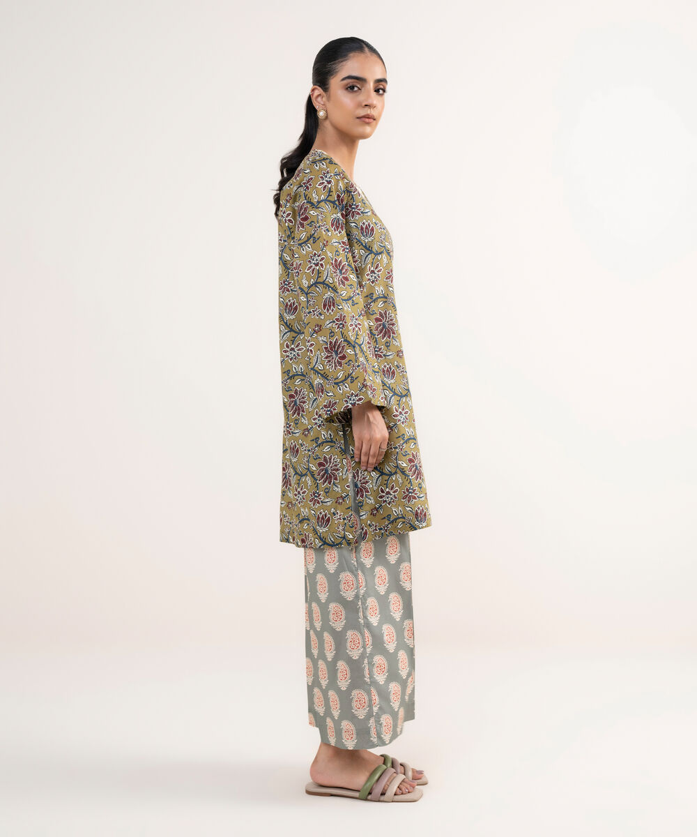 Women's RTW Lawn Green Embroidered Straight Shirt