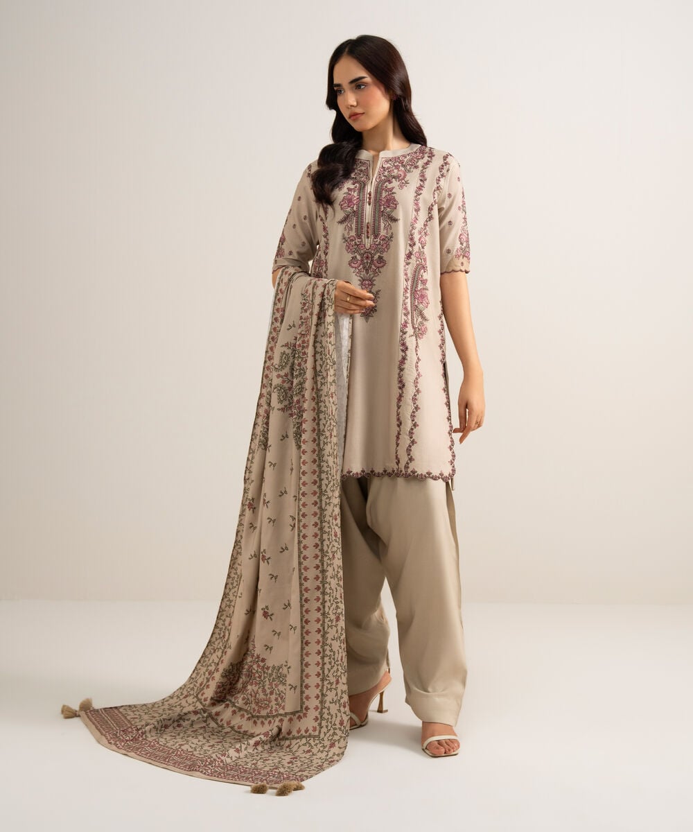 3 Piece - Embroidered Linen Suit