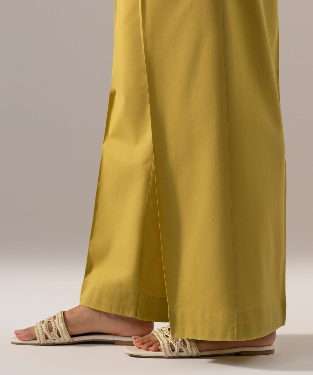 Women's RTW Cambric Solid Muted Yellow Flared Pants