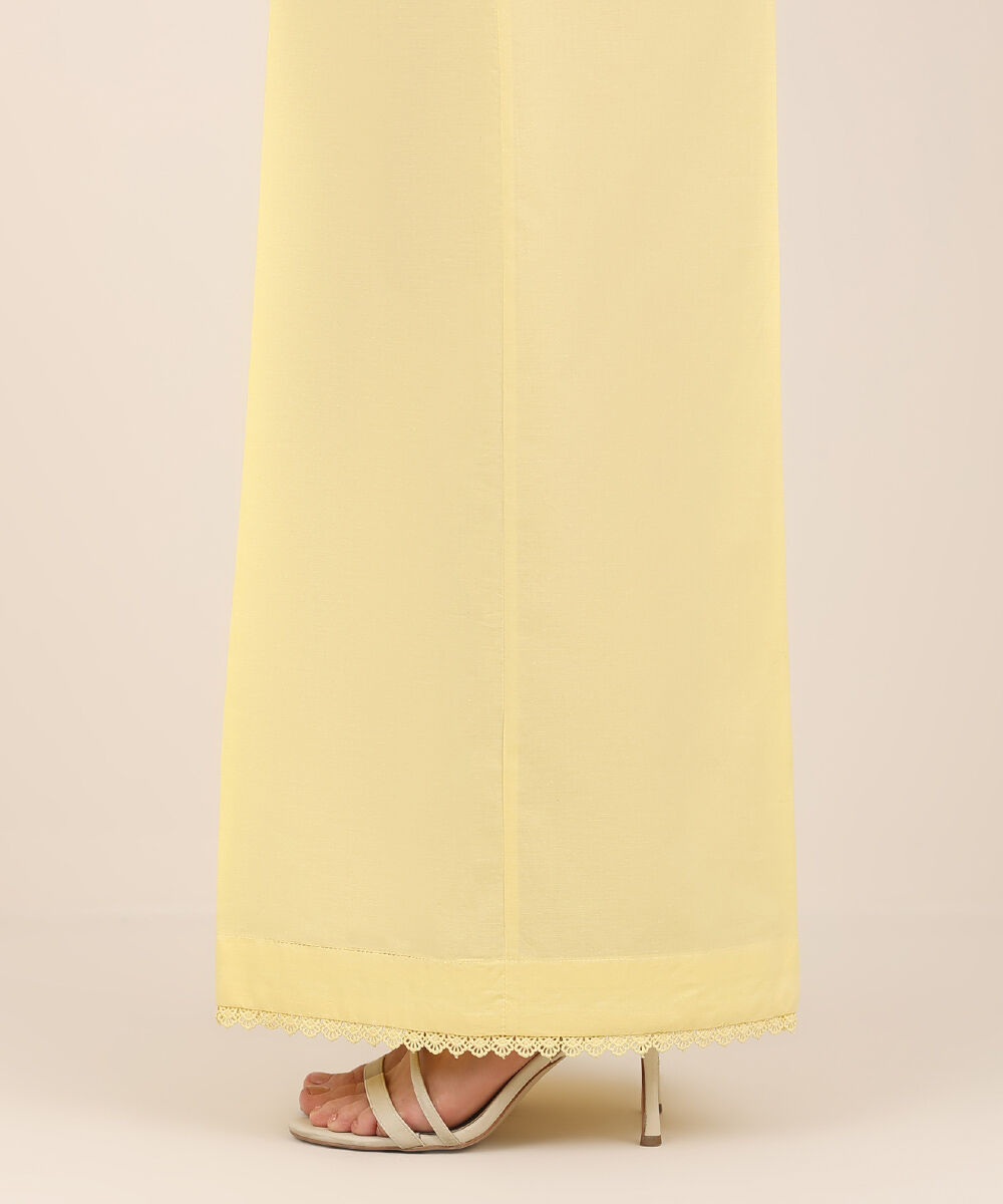 Women's RTW Cambric Yellow Solid Flared Pants