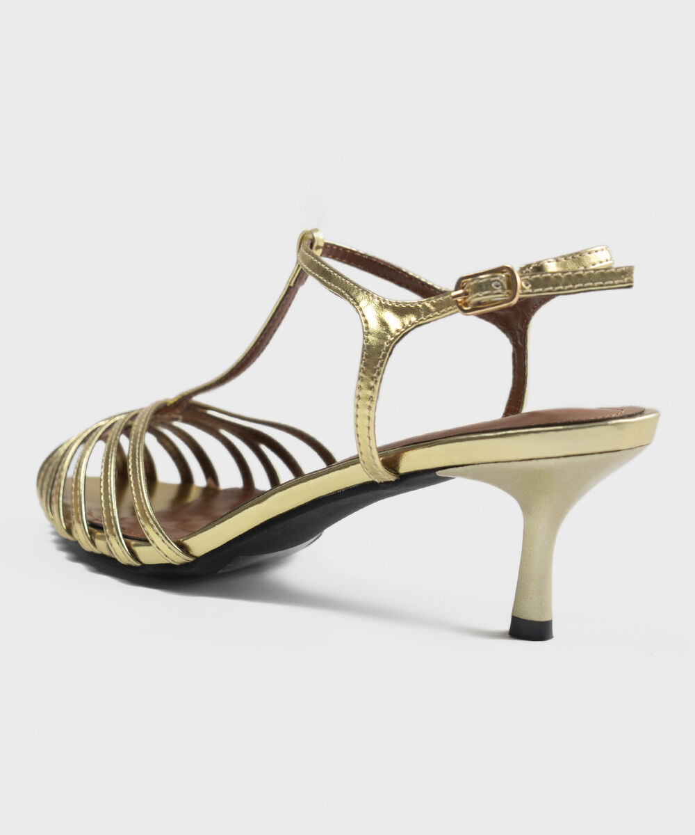 Women's Gold Kitten Heel Sandal