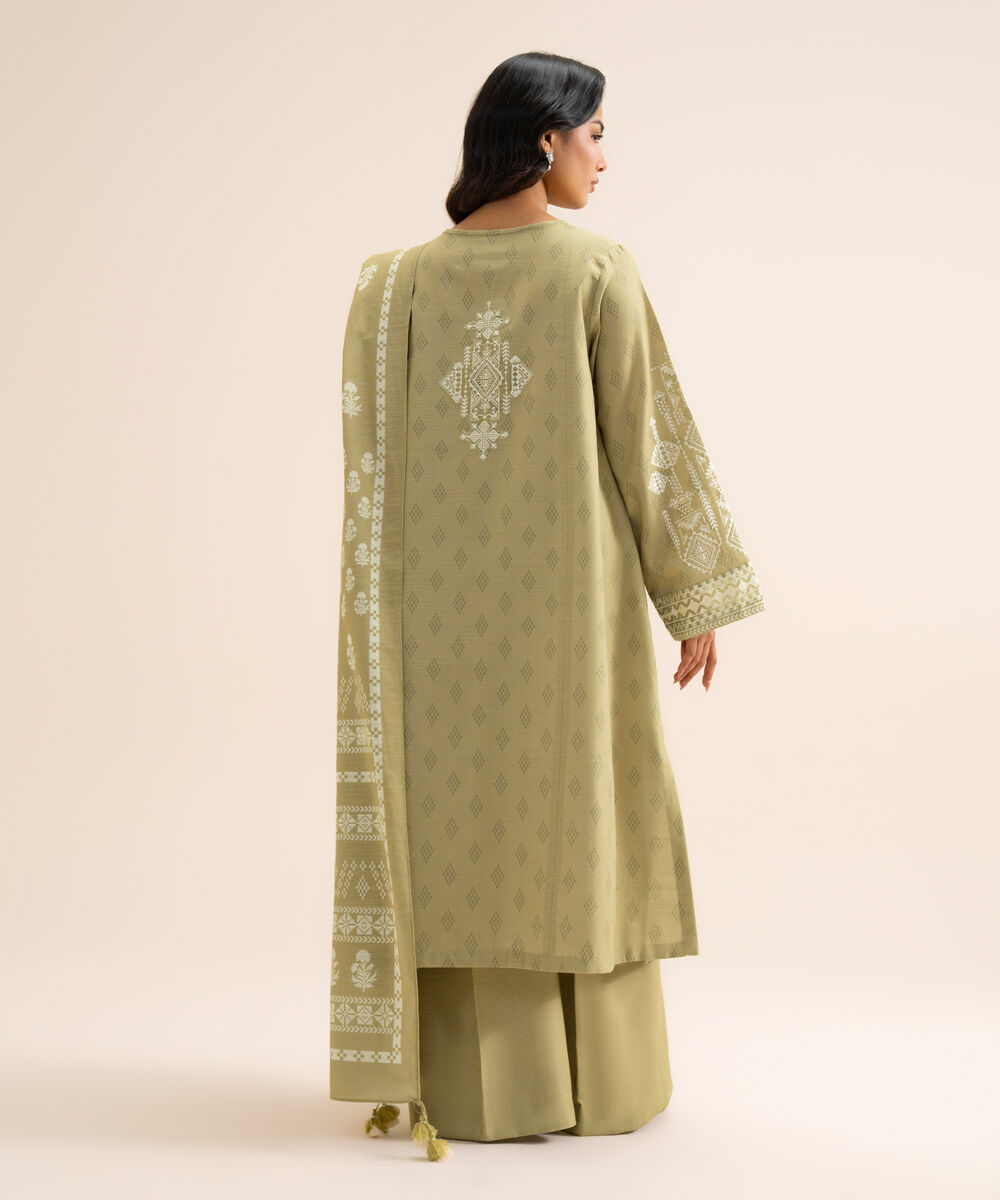 Women's Unstitched Light Khaddar Embroidered Green 3 Piece Suit
