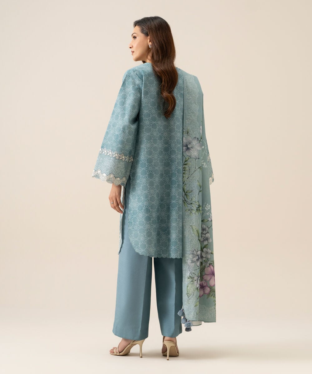 Women's Unstitched Light Khaddar Embroidered Light Blue 3 Piece Suit