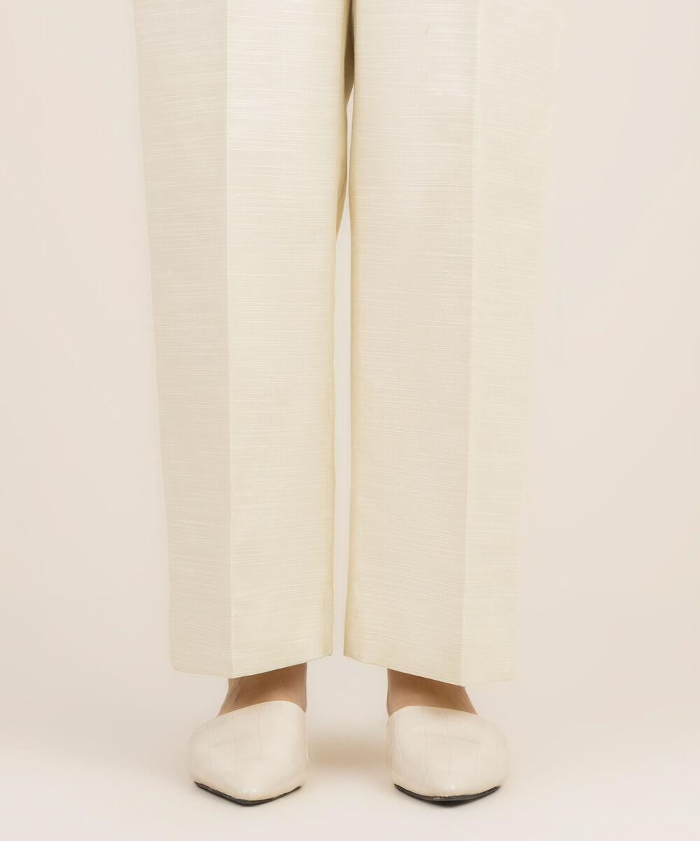 Women's Unstitched Khaddar Printed Off White Trousers Fabric
