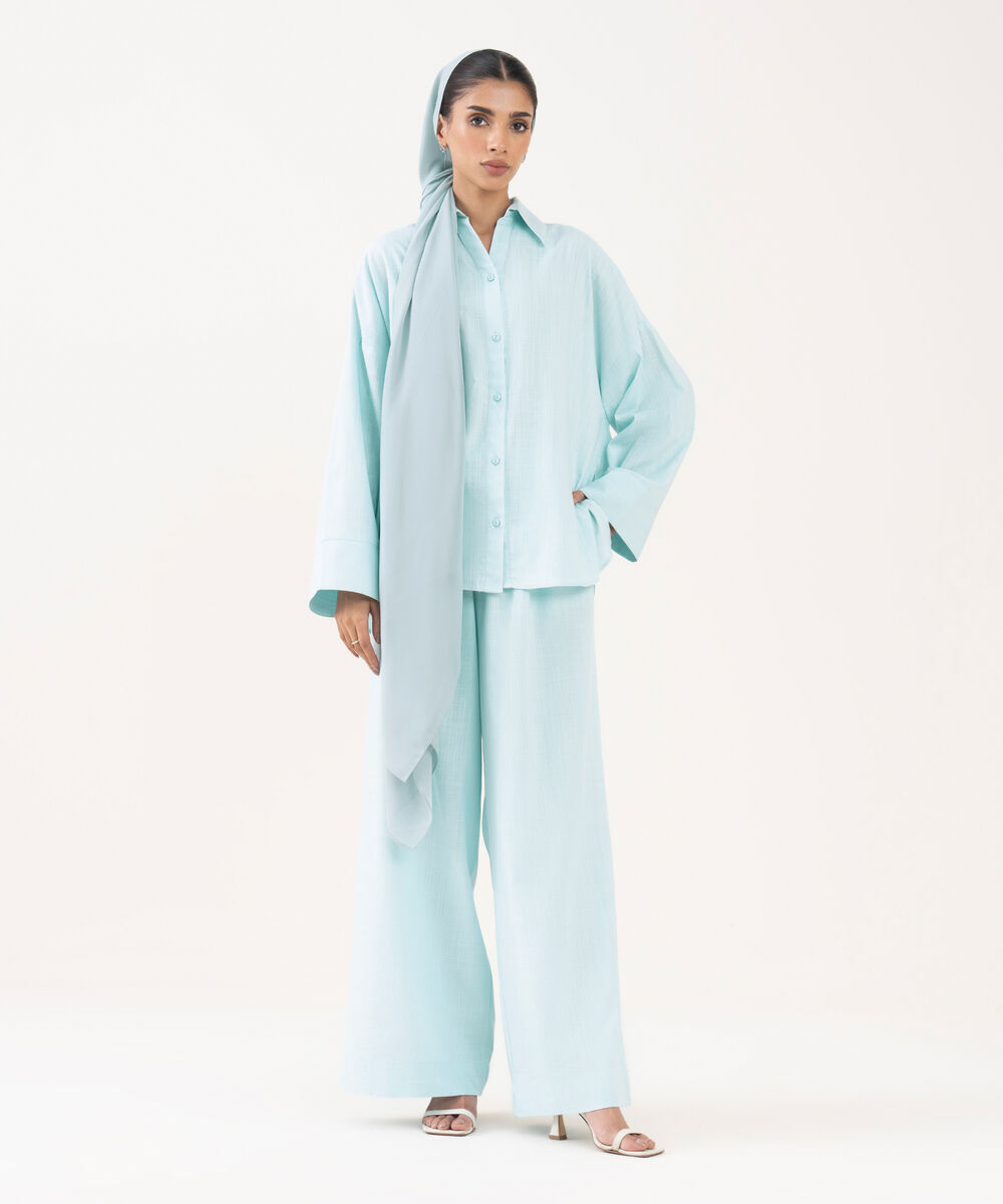 Women's Blue Viscose Modest Wear Trousers