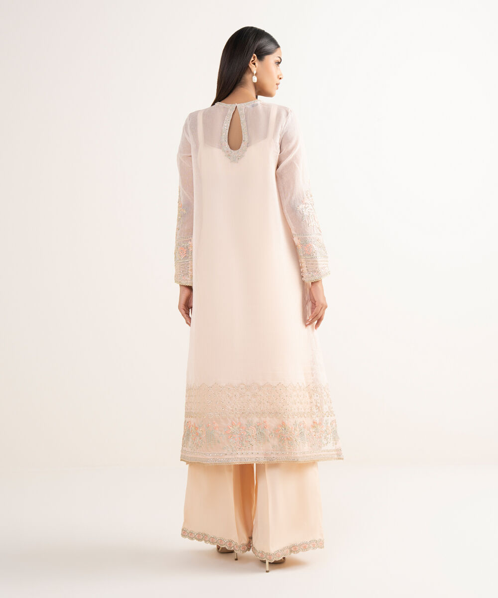 Women's RTW Blended Textured Karandi Peach Embroidered 2 Piece Suit