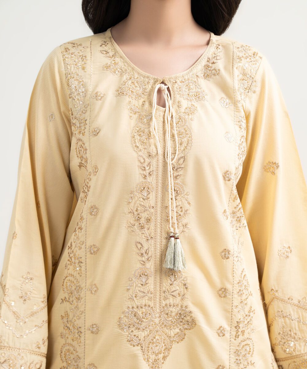 Women's RTW Zari Lawn Embroidered Yellow 2 Piece Suit