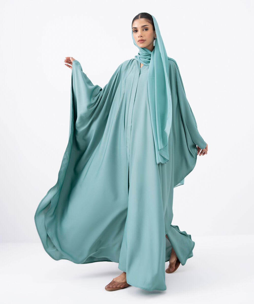 Women's Blue Polyester Abaya Set