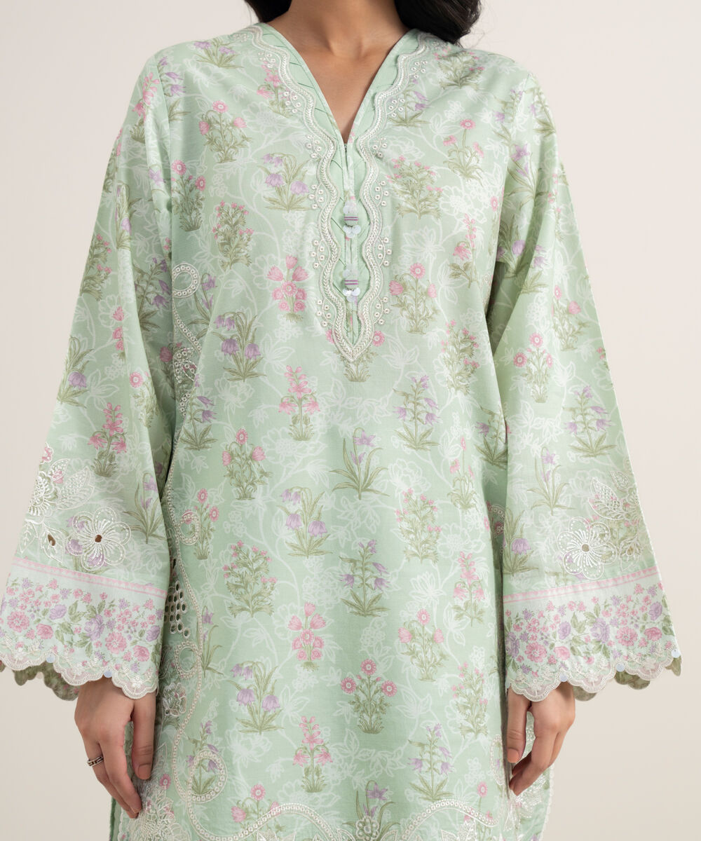 Women's Unstitched Lawn Embroidered Light Mint 3 Piece Suit