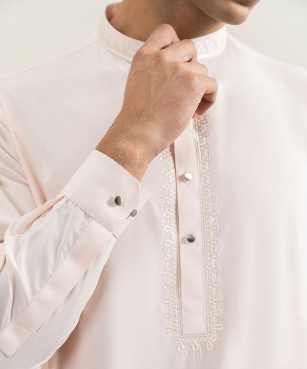 Men's light pink Blended Yarn Dyed Kameez Shalwar