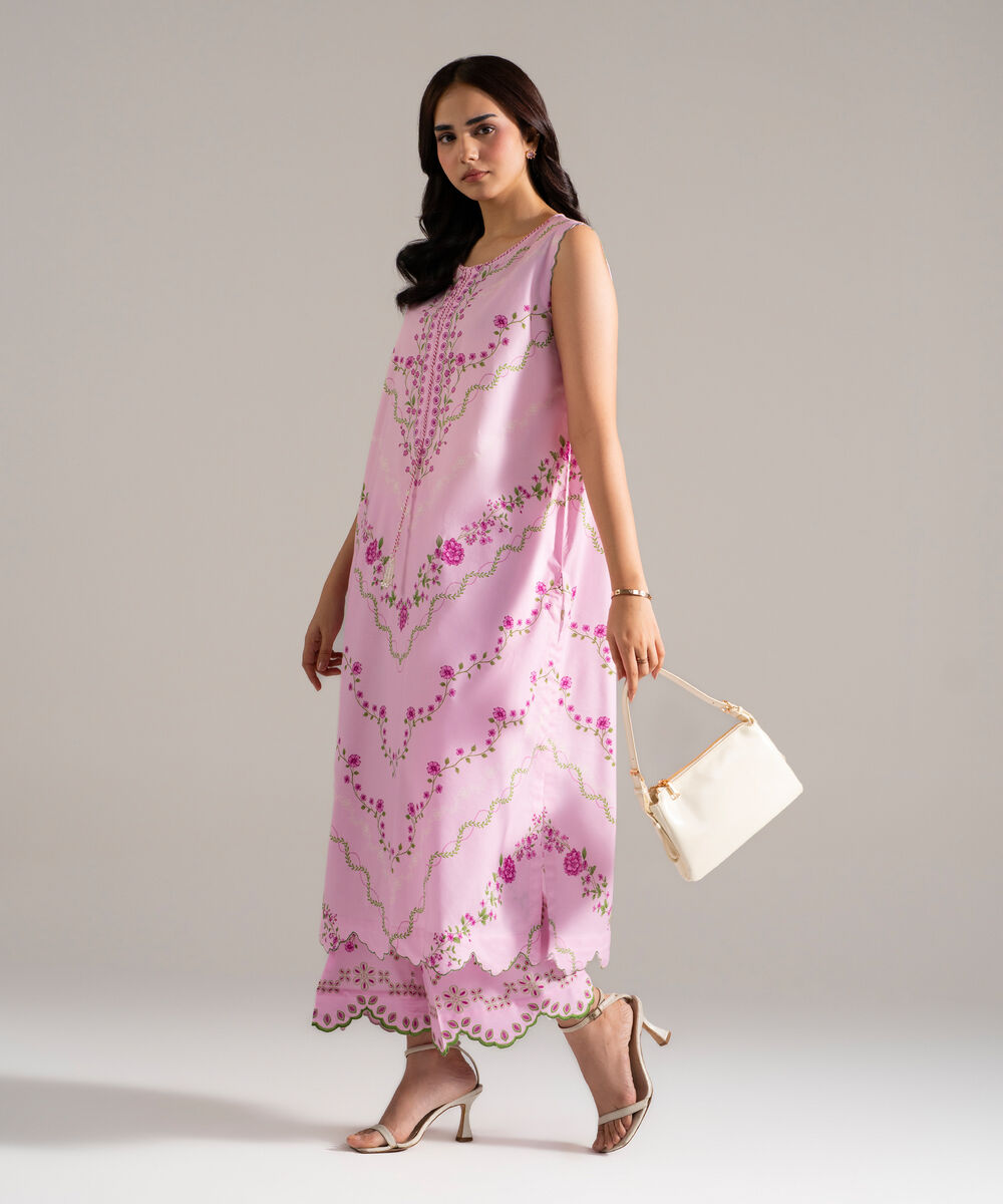 Women's RTW Cotton Viscose Printed Pink 2 Piece Suit