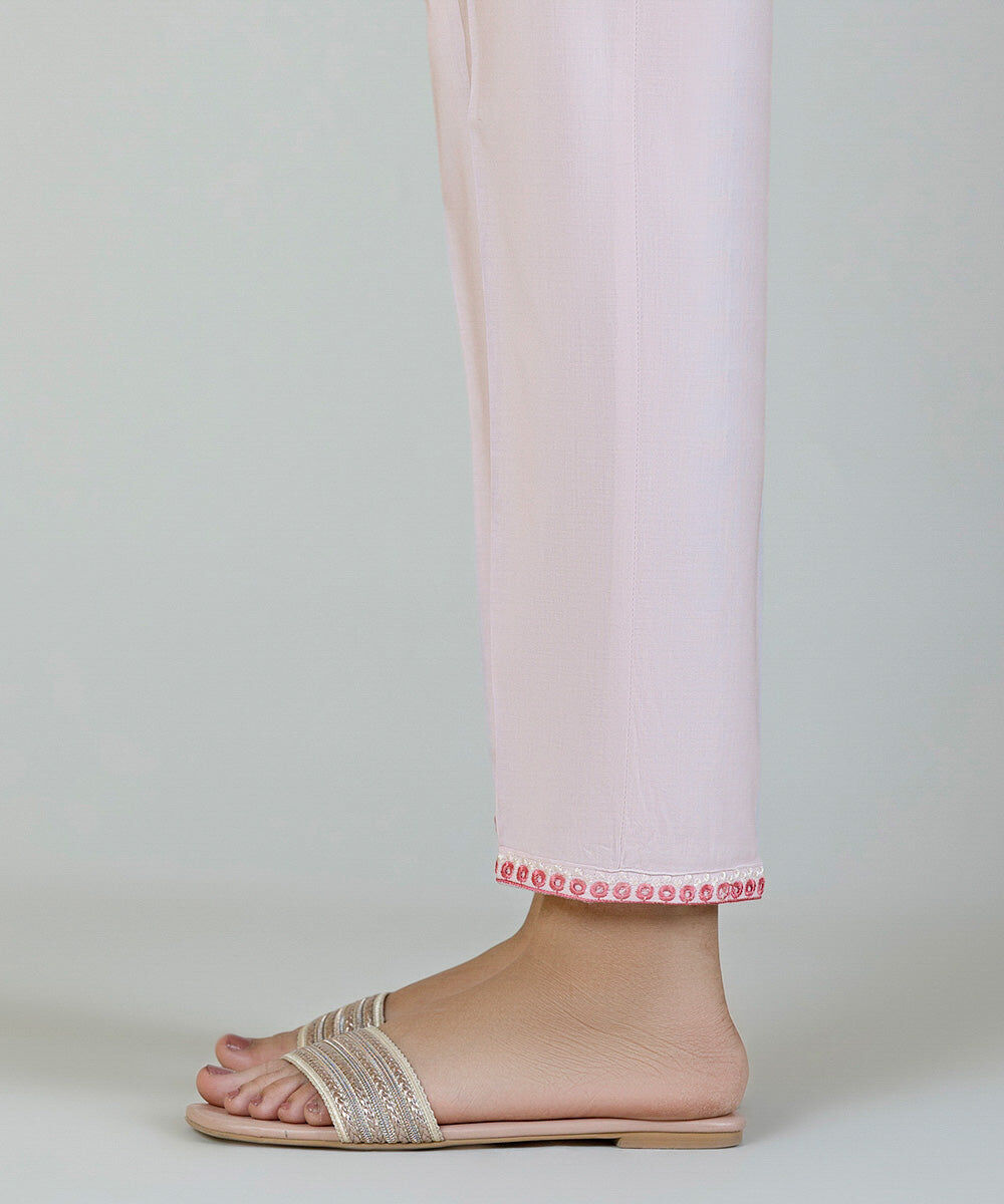 Woman - Pink Embroidered Cambric Cigarette Pants