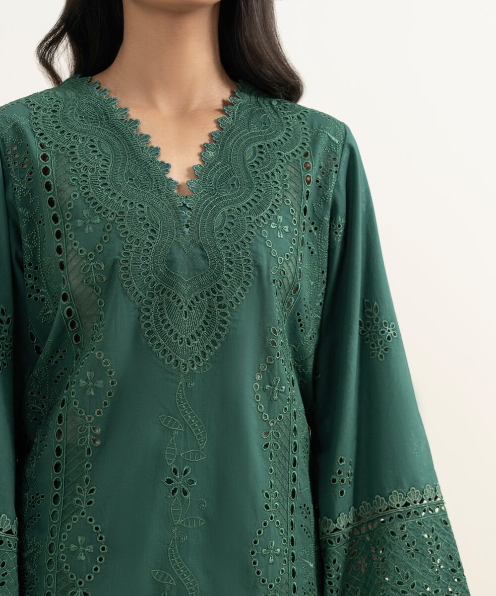 Women's Unstitched Lawn Embroidered Green 3 Piece Suit