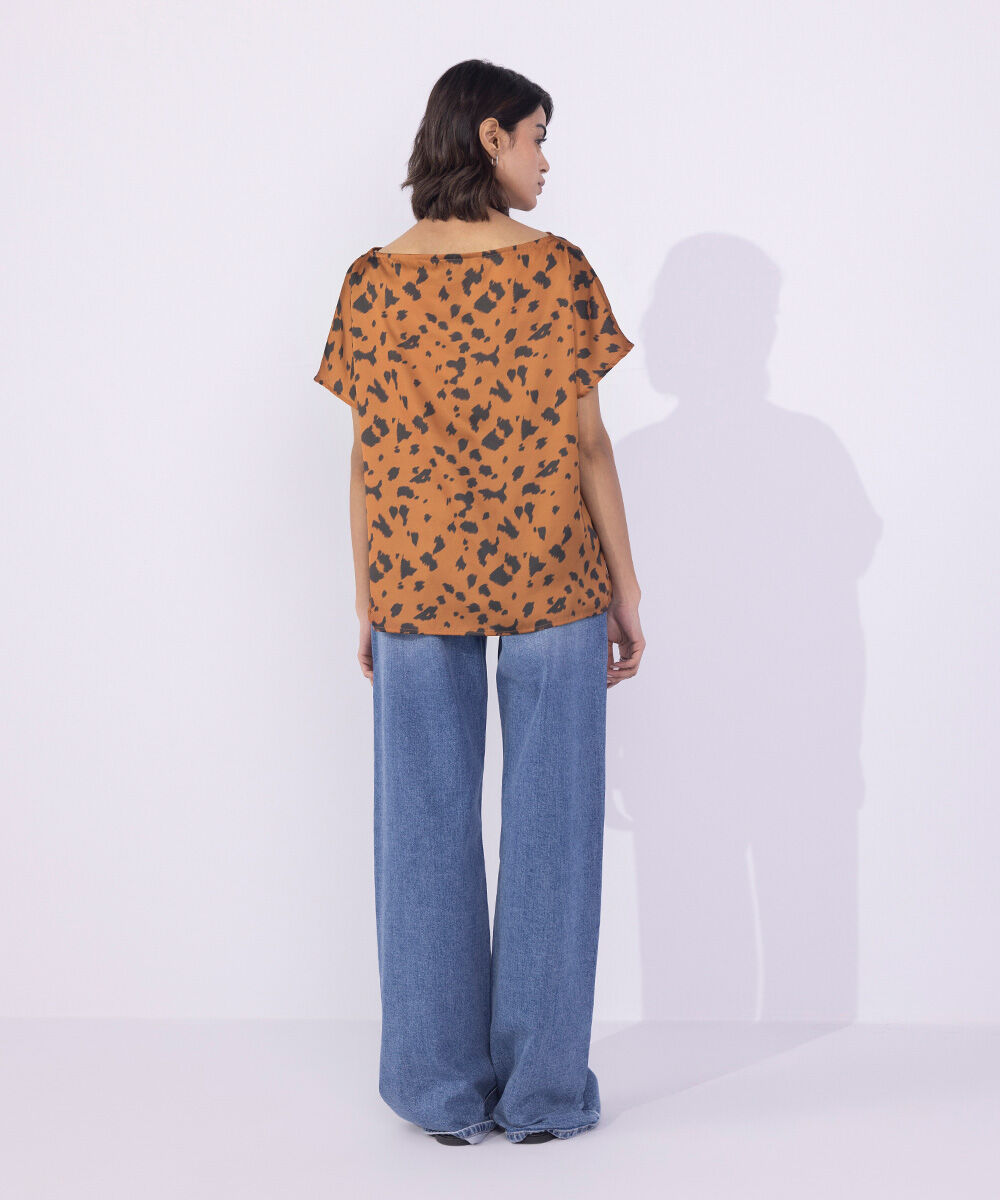 Women's Western Wear Brown Animal Print Satin Top