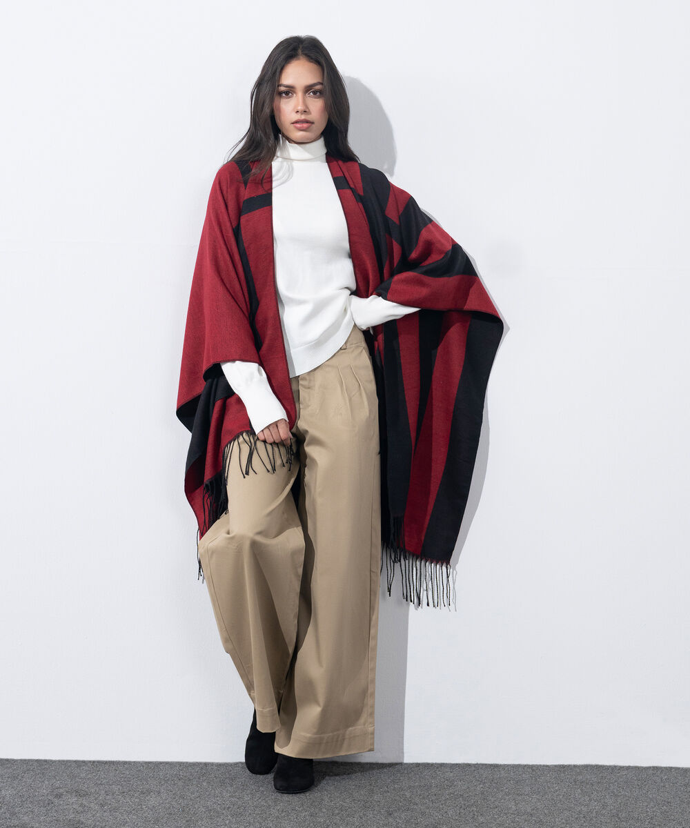 Women's Western Wear Red & Black Cape Shawl