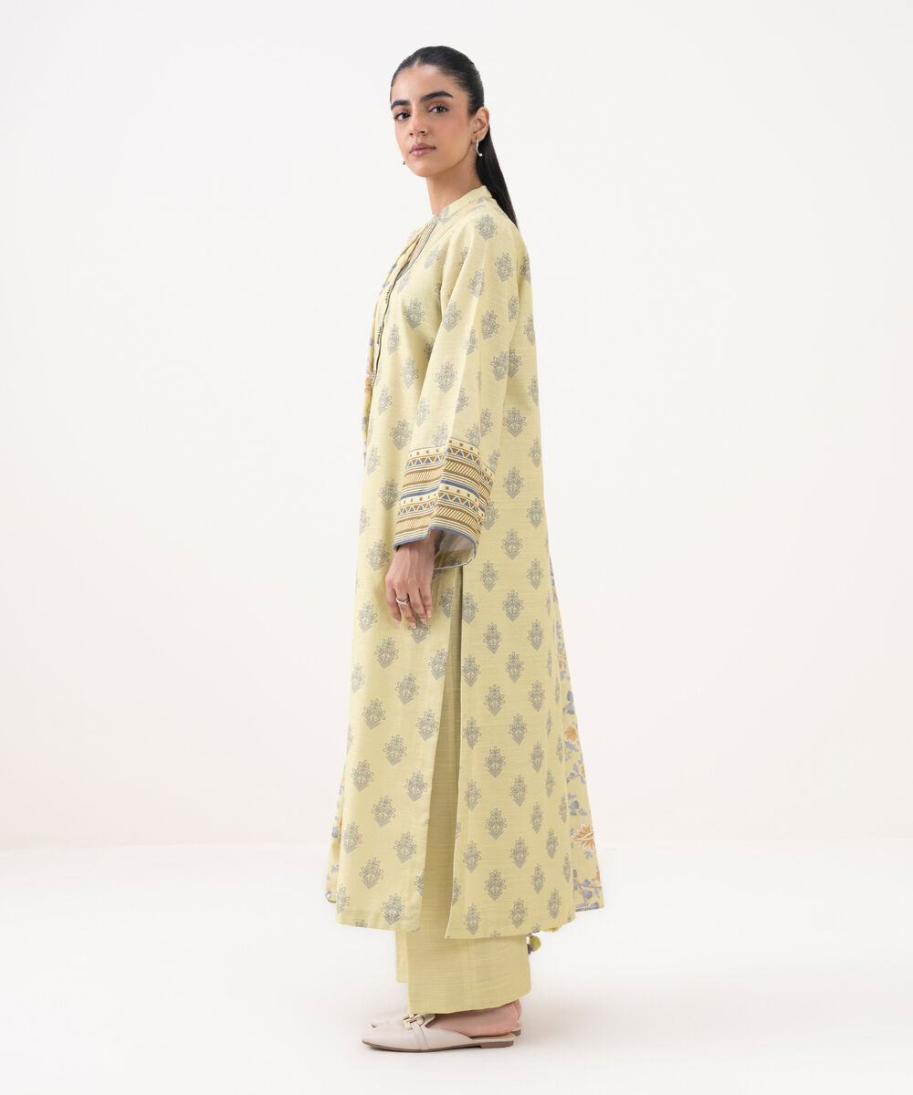 Women's Unstitched Cotton Printed Yellow 3 Piece Suit