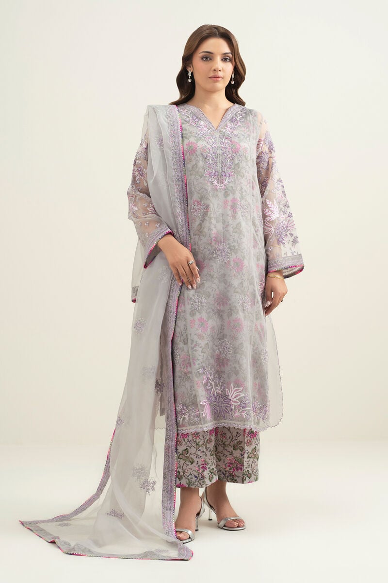 3 Piece - Embroidered Organza Suit