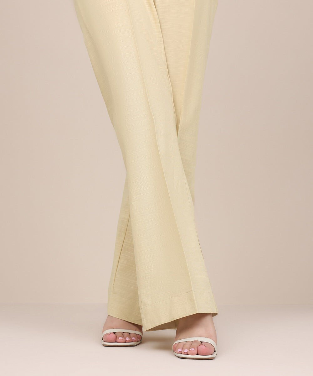 Khaddar Boot-Cut Pants Women's Pret Khaddar Beige Solid Boot Cut Pants