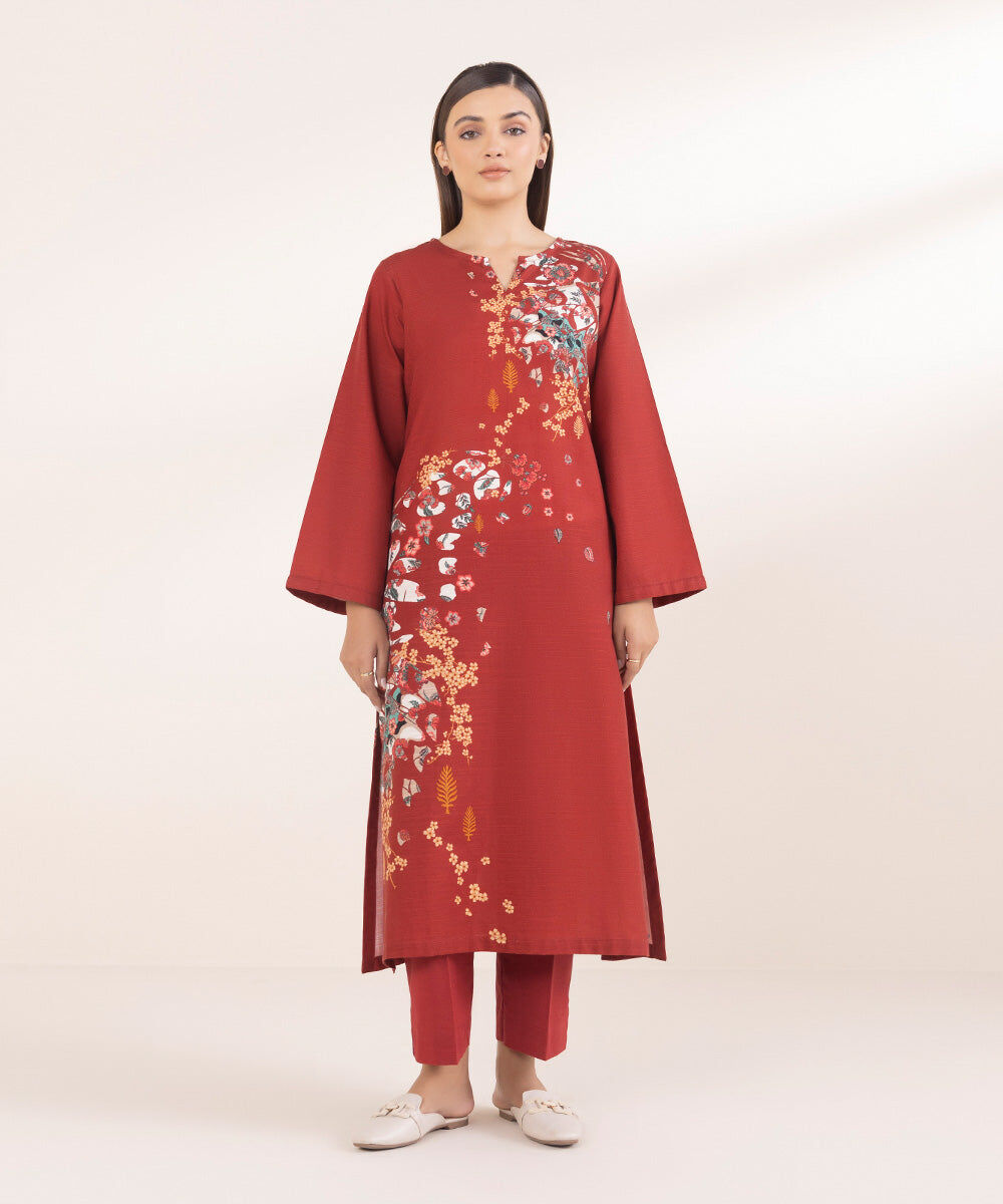 Women's Pret Red Printed Khaddar A-Line Shirt