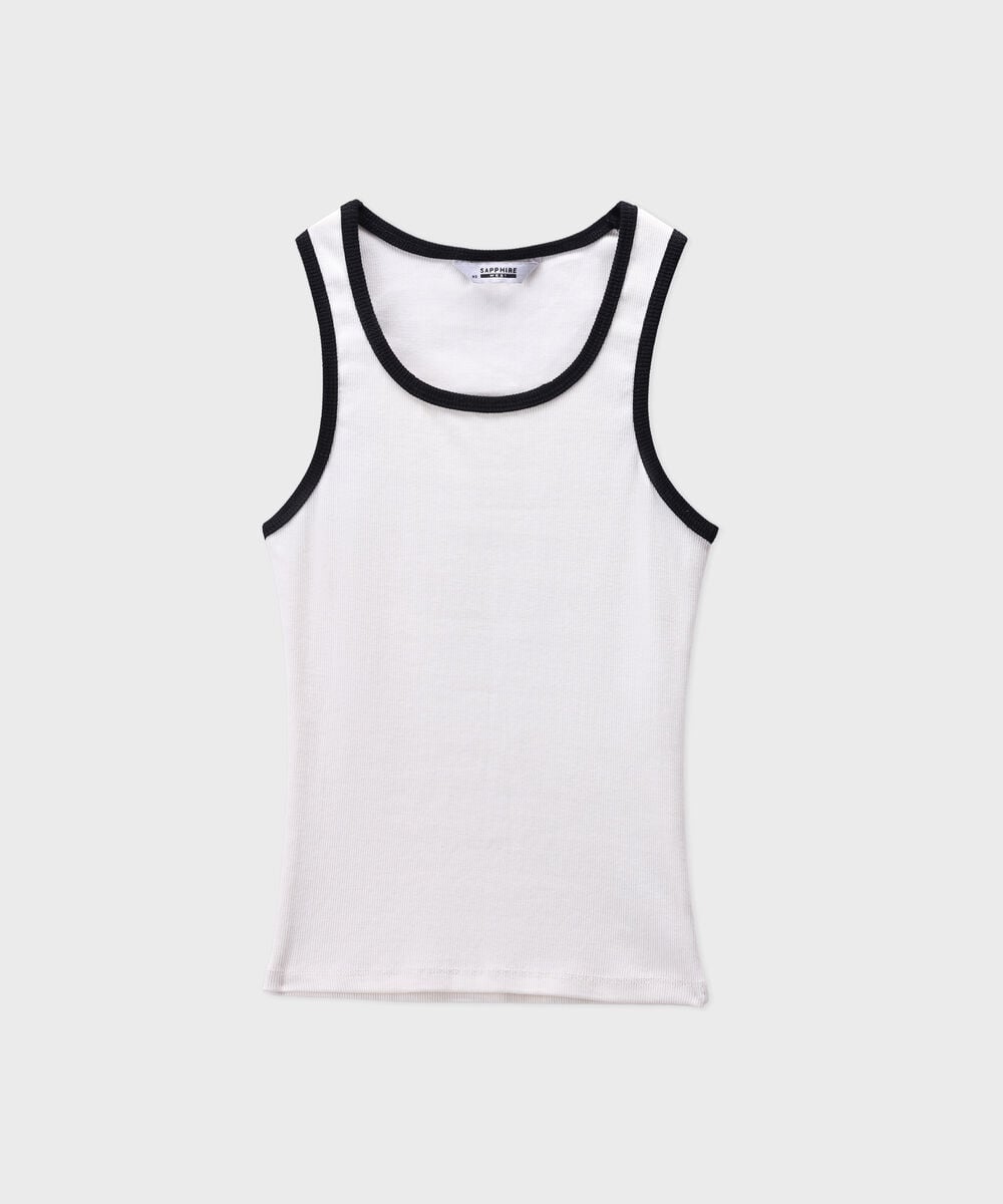 Women's Western Off  White Ribbed Ringer Tank Top