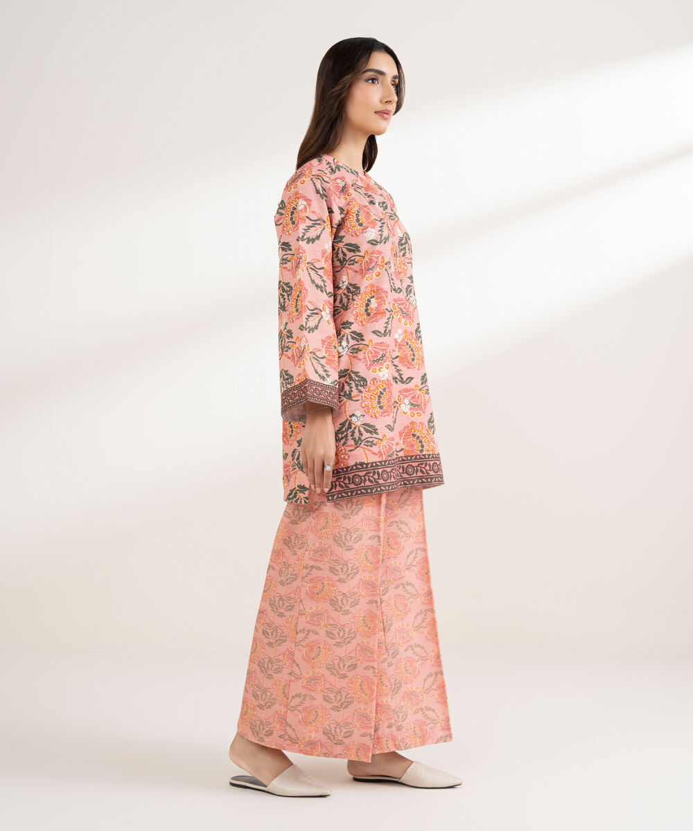 Women's RTW Light Khaddar Embroidered Straight Pink Shirt