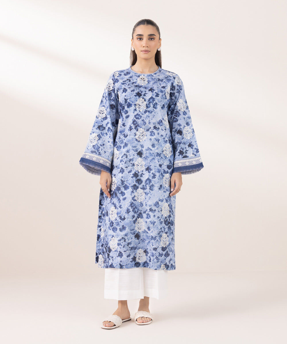 Women's Pret Khaddar Embroidered Periwinkle Blue A-Line Shirt